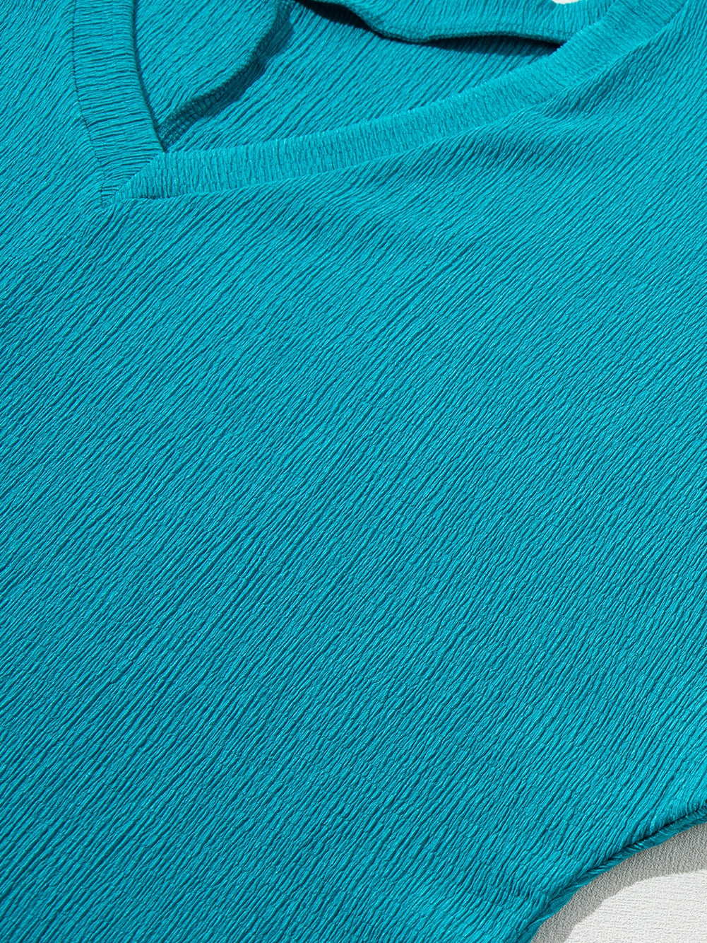 Blue Sapphire Bubble Hem V Neck Textured Plus Size Top