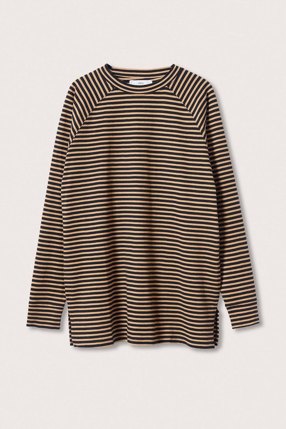 Black Stripe Side Splits Loose Fit Long Sleeve Top