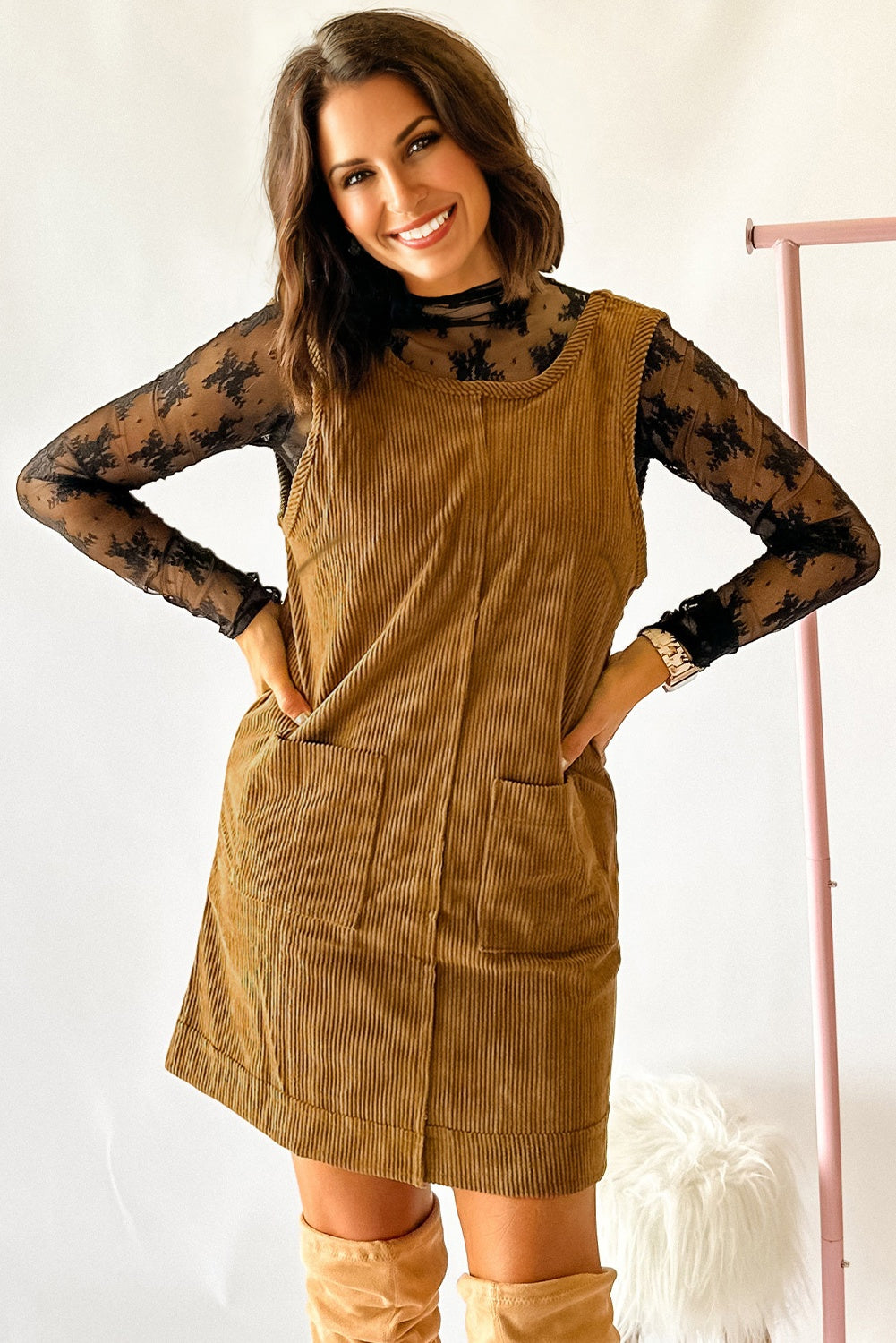 sleeveless corduroy dress