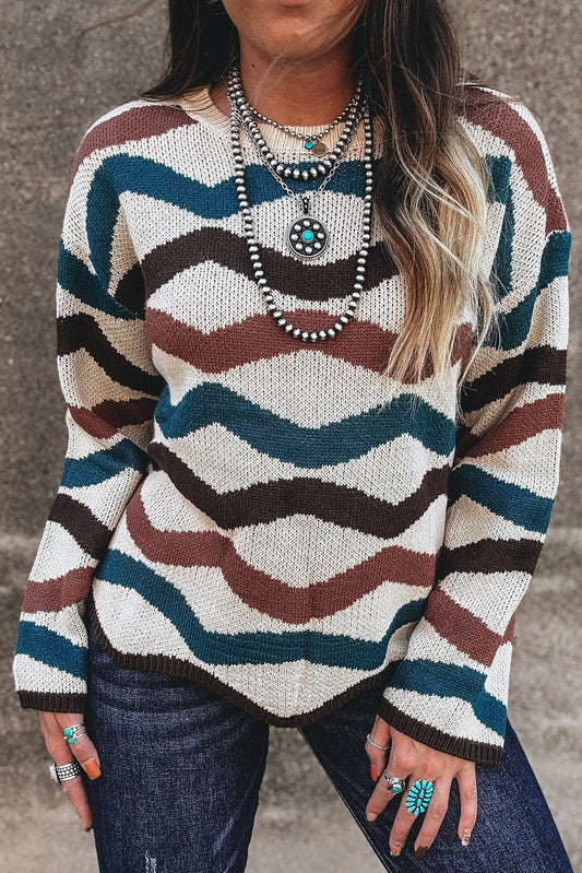 Multicolour Retro Wave Print Western Sweater