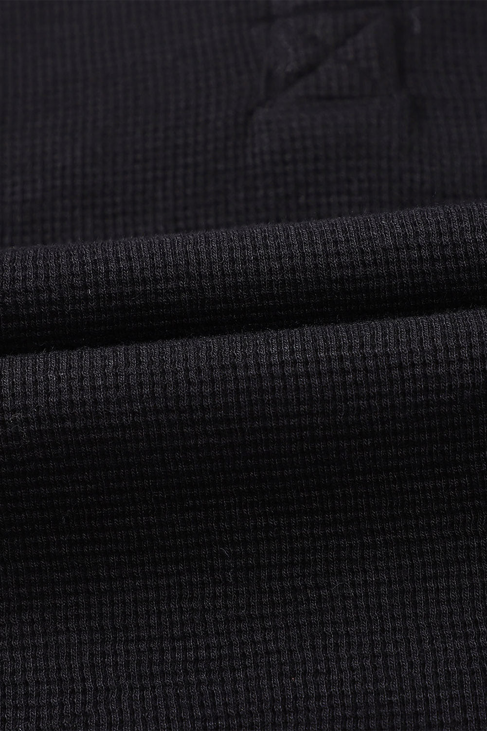 Elegant Black Waffle Knit Henley Top with Button Front