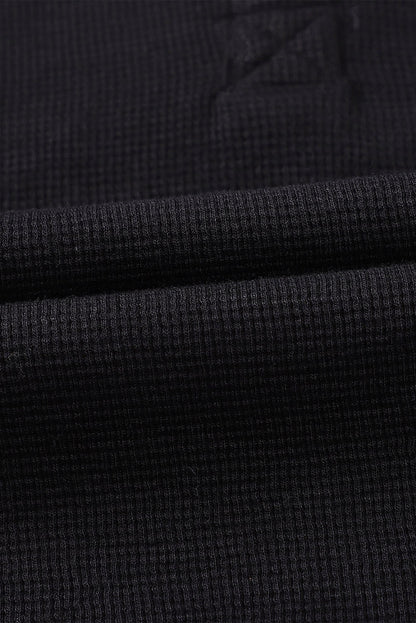 Elegant Black Waffle Knit Henley Top with Button Front
