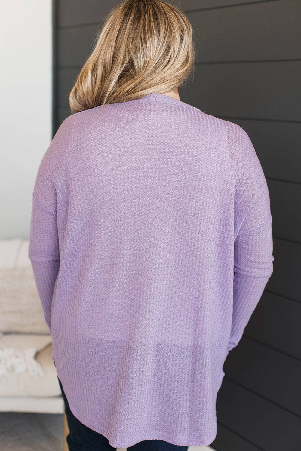 Orchid Petal Plus Size Waffle Knit Button Front Cardigan