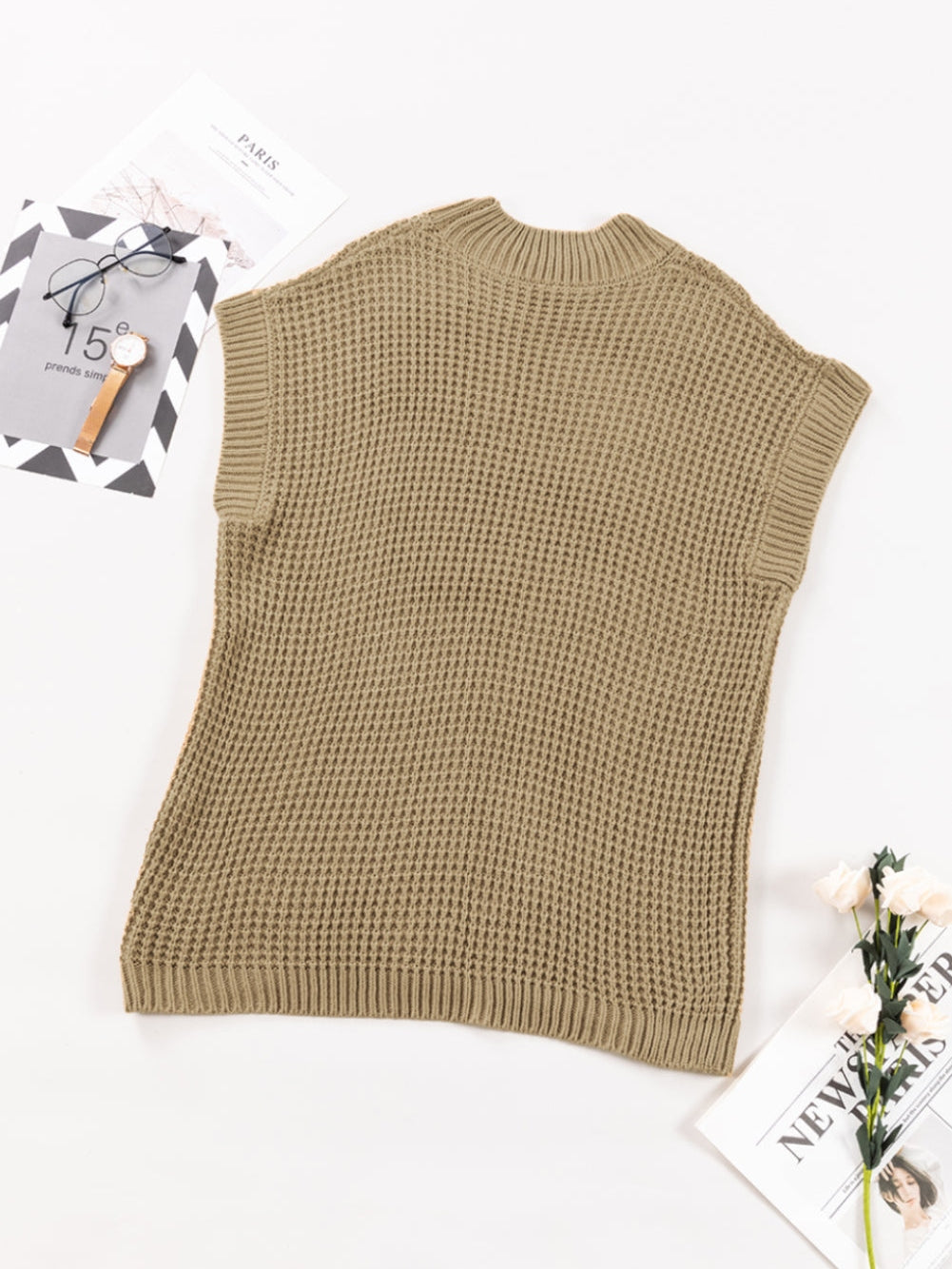 Elegant Light Beige Batwing Sleeve High Neck Knit Sweater for Women