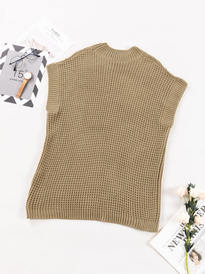 Elegant Light Beige Batwing Sleeve High Neck Knit Sweater for Women