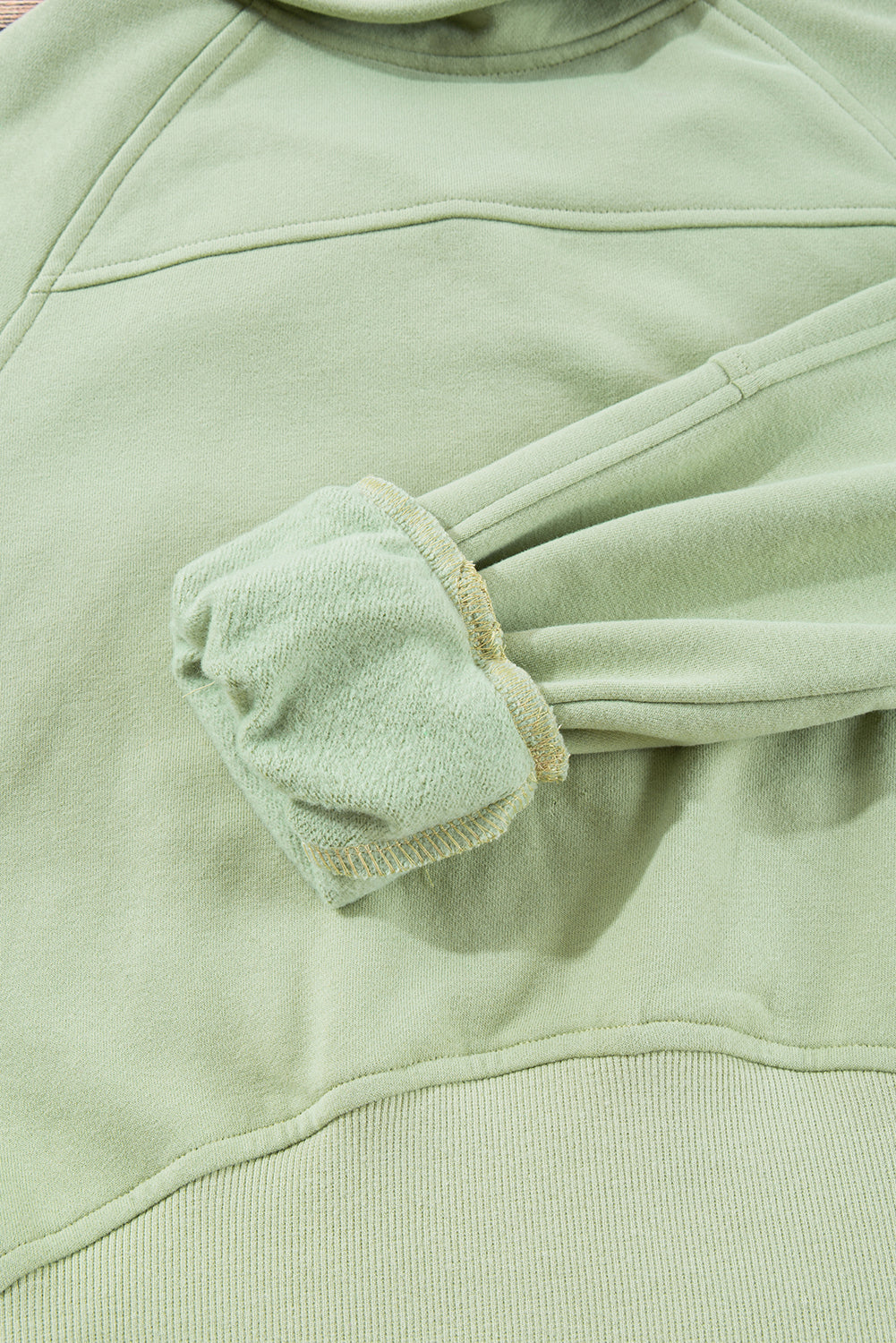 Smoke Green Fleece Lined Zip Up Stand Collar Thumbhole Sleeve Sweatshirt