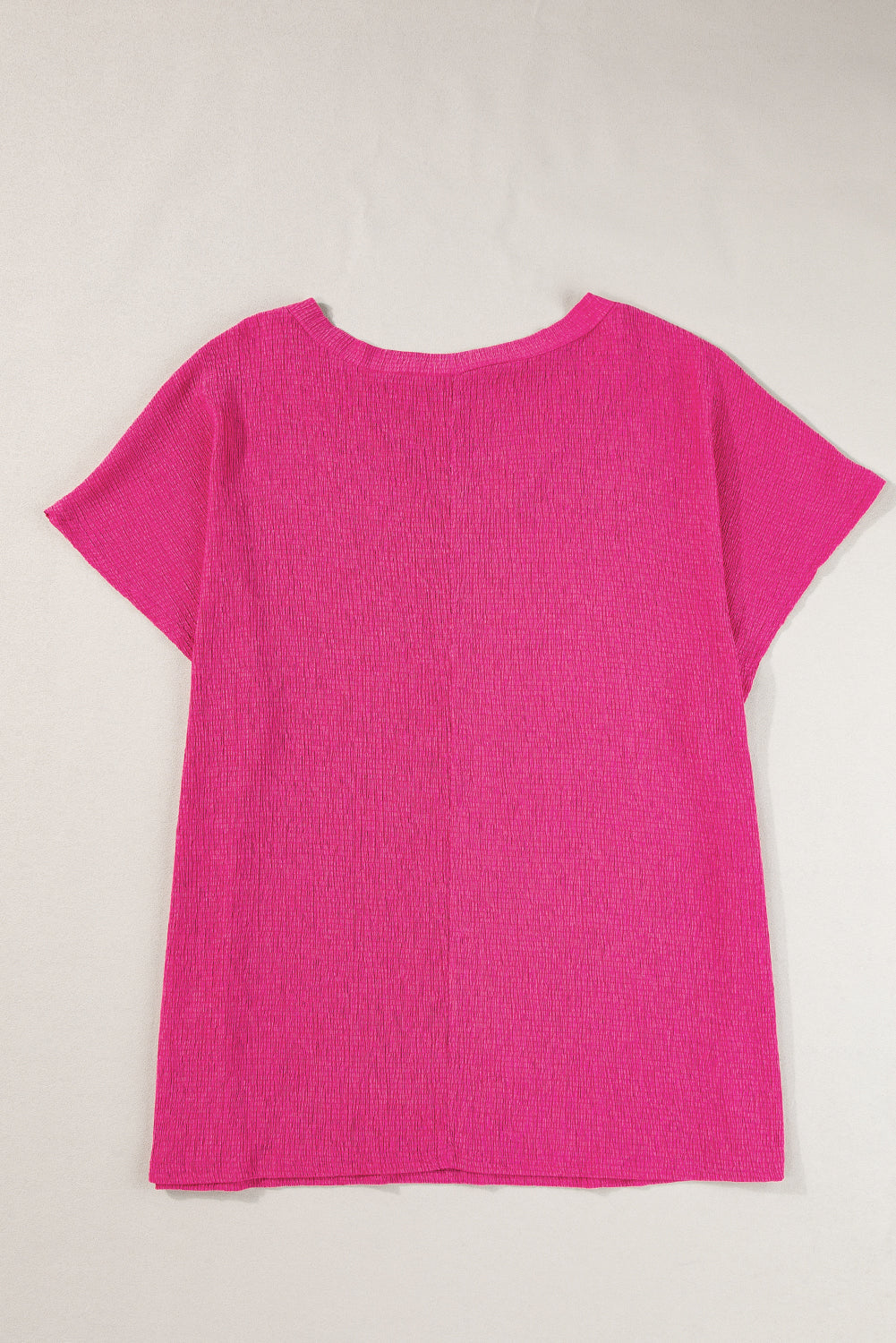 Bubble Hem Bright Pink V Neck Plus Size Top