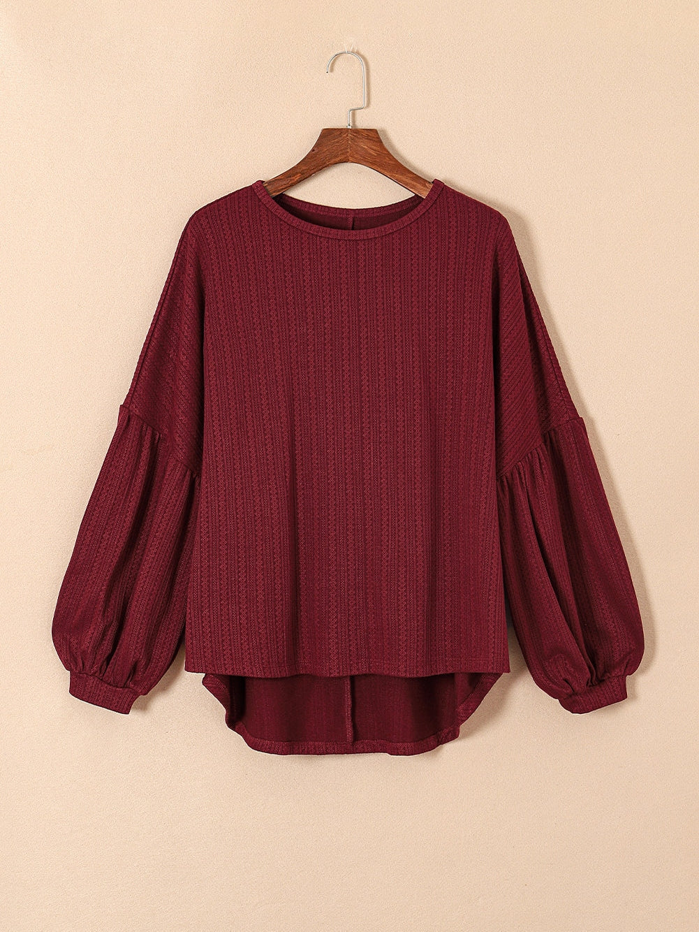 Crimson Dahlia Plus Size Jacquard Knit Bubble Sleeve Top