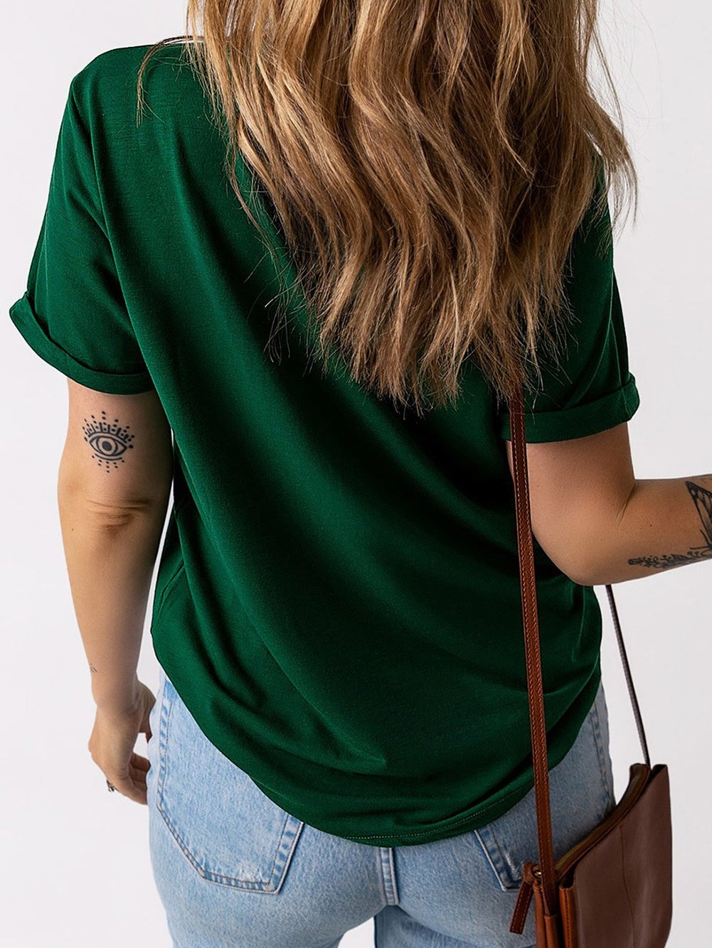 Green Casual Crew Neck T-Shirt for Women