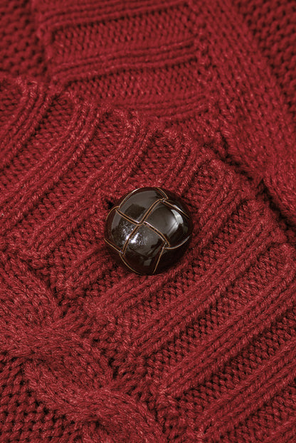 Burgundy Front Pocket and Buttons Closure Cardigan