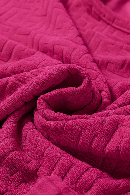 Rose Red Textured Plus Size Dolman Sleeve Top and Shorts Set