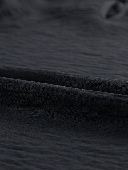 Elegant Black Ruffled Shoulder Bubble Sleeve Blouse