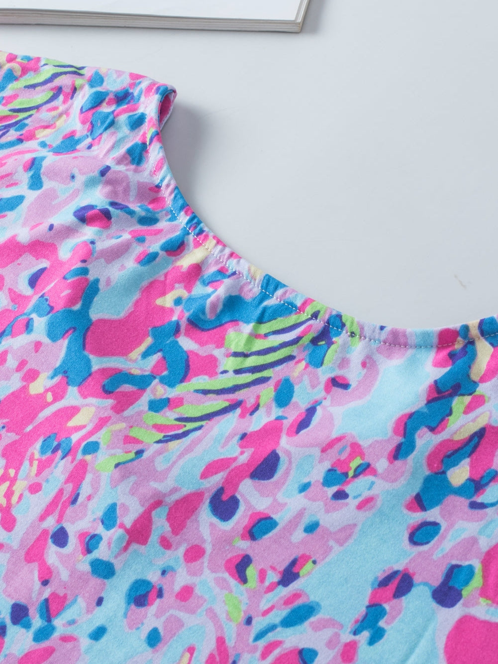 Sky Blue Floral Print Ruffle Sleeve Plus Size V Neck Top