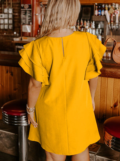 Tiered Ruffled Sleeve Grapefruit Orange Plus Size Dress for Parties and Beyond