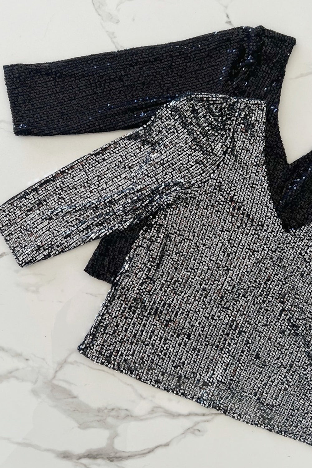 Silvery Sequin V Neck 3/4 Sleeve Top