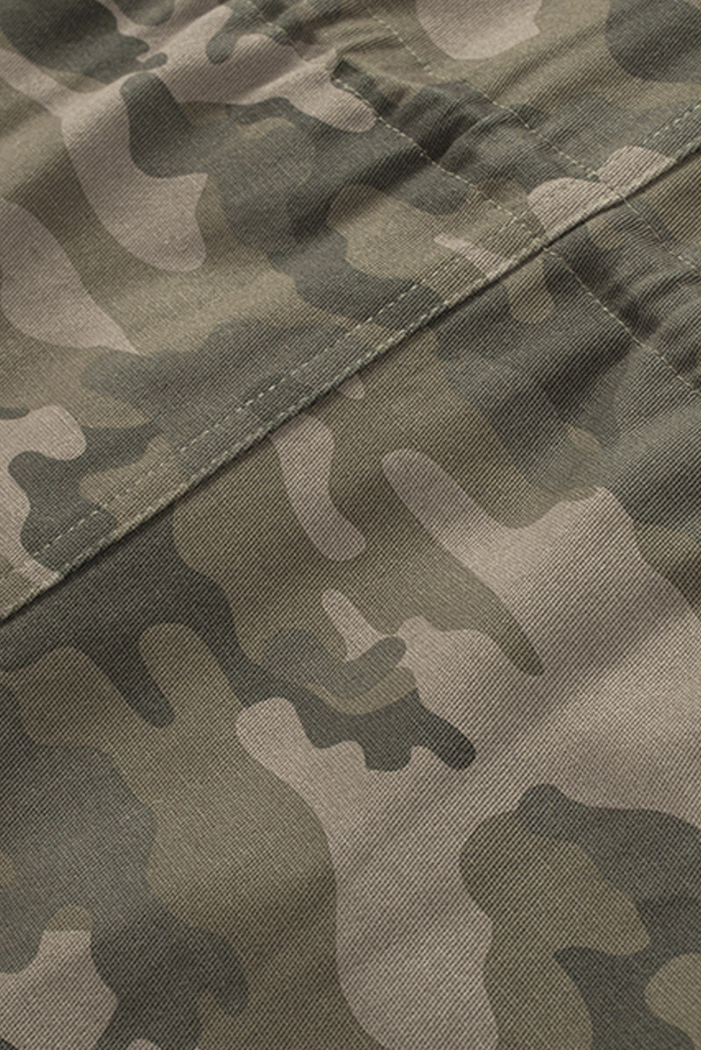 Green Camouflage Print Utility Jacket with Button Closure and Multiple Pockets