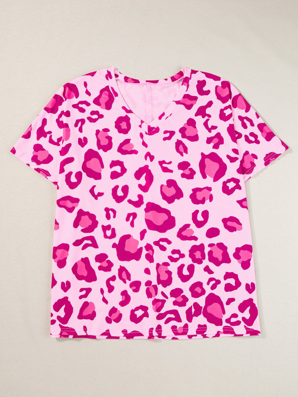 Floral Leopard Print Oversized V-Neck Plus Size T-Shirt