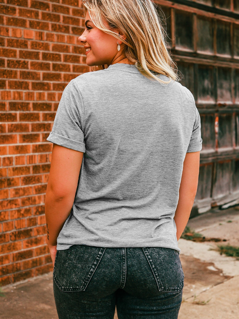 Festive Christmas Tree Patterned Gray Crew Neck Tee