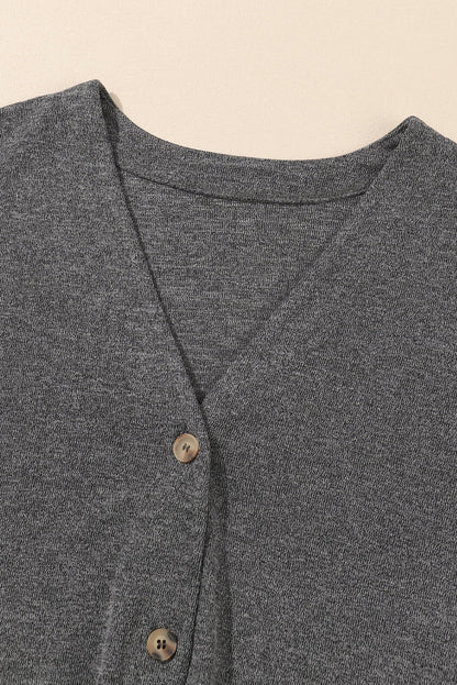 Gray Heather V-Neck Knit Cardigan with Front Pockets