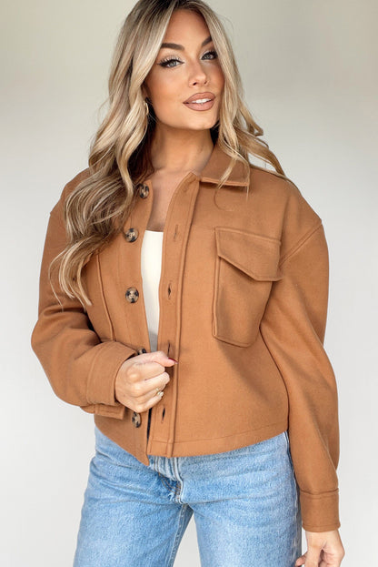 Camel Big Flap Pockets Chunky Boxy Fit Chic Jacket