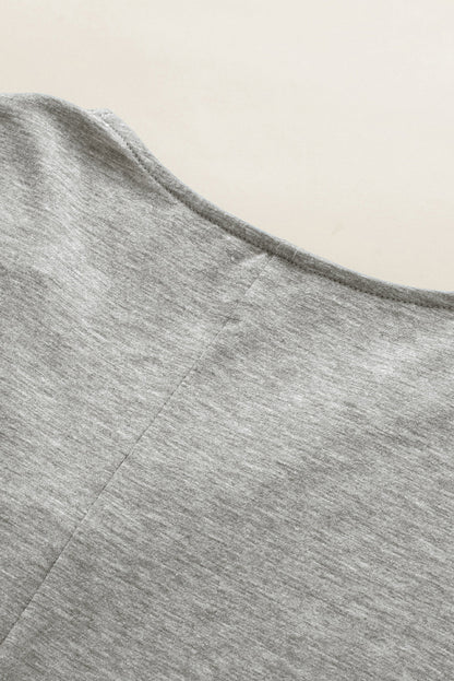 Chic Gray V Neck Batwing Sleeve Plus Size Top