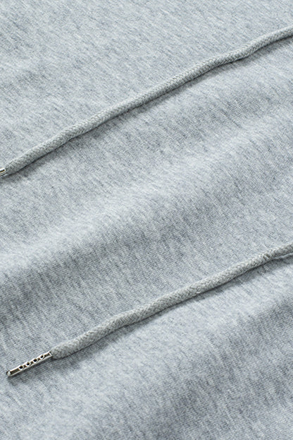Grey Casual Solid Color Lace-up Hoodie