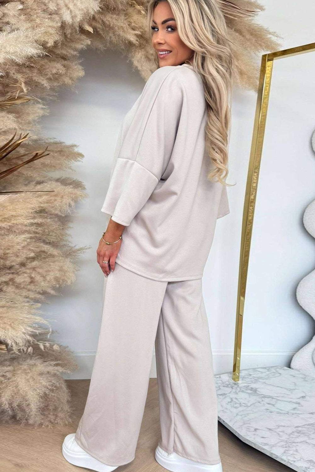 Jet Stream 3/4 Sleeve Loose Top Drawstring Wide Leg Pant Set