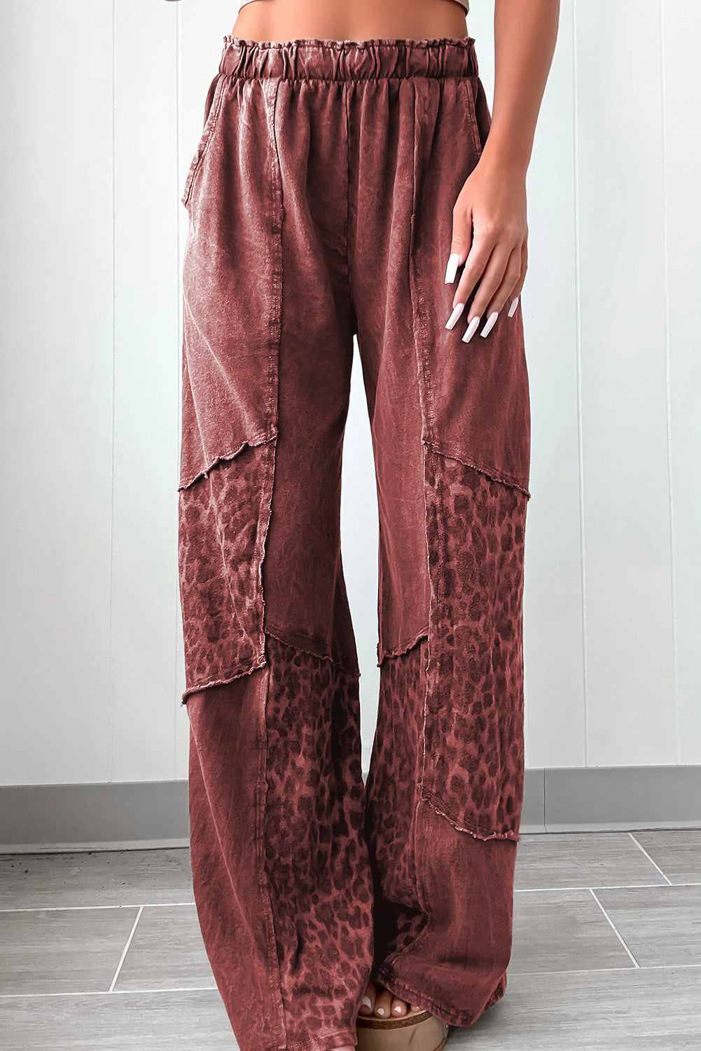 Red Clay Mineral Wash Leopard Patchwork Loose Pants