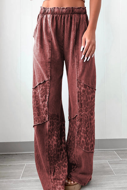 Red Clay Mineral Wash Leopard Patchwork Loose Pants