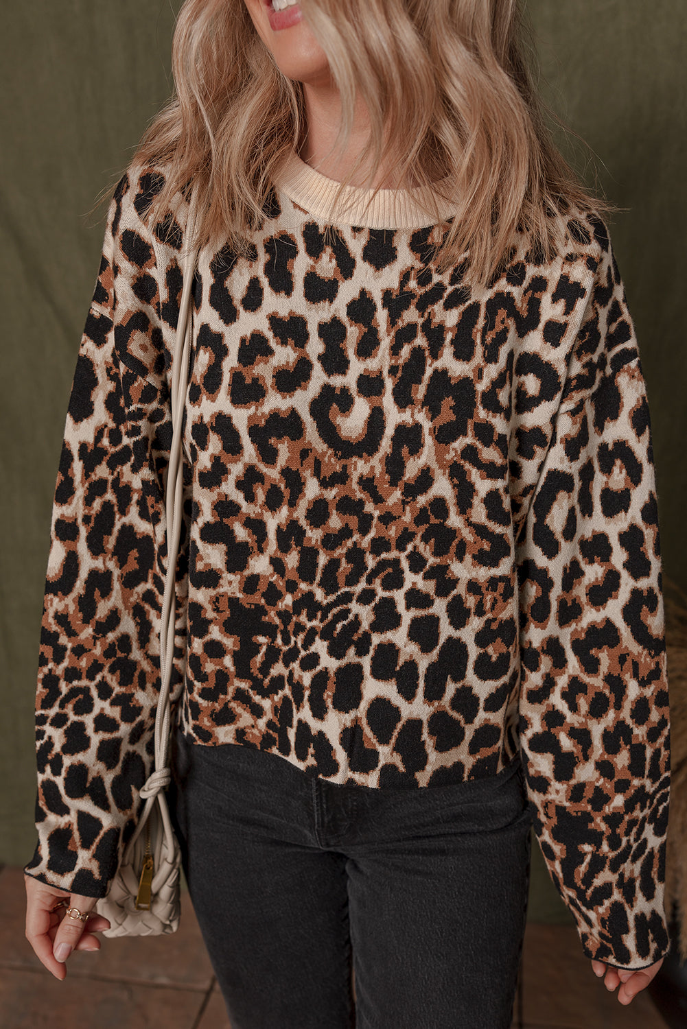 Brown Leopard Print Crew Neck Sweater