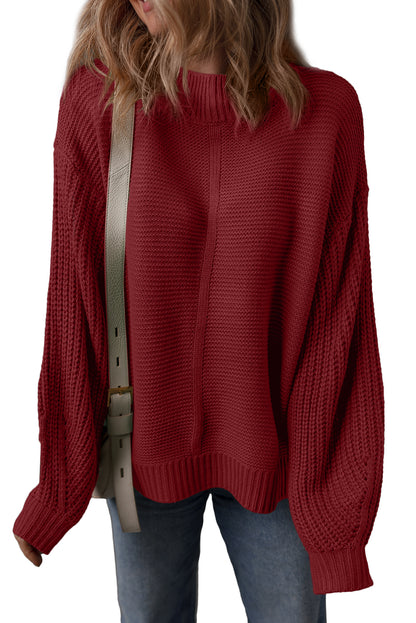 Red Dahlia Solid Color Front Seam Drop Shoulder Loose Sweater