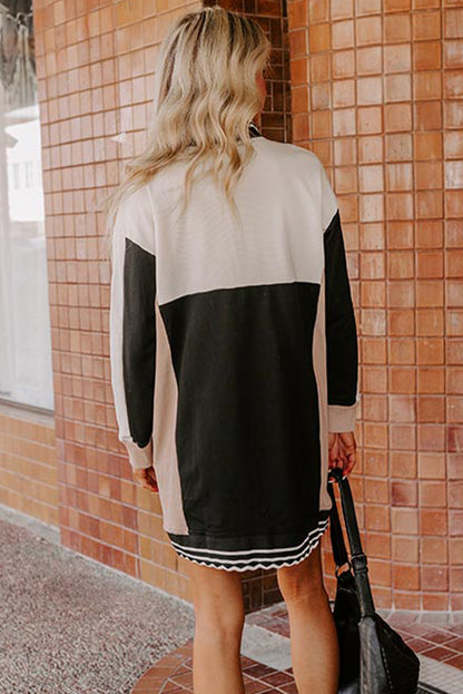 Black Color Block Quarter Zip Long Sleeve T Shirt Mini Dress