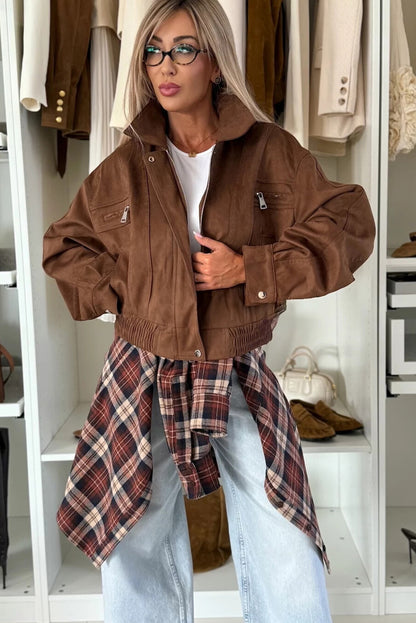 Mineral Red Flanel Plaid Single Chest Pocket Button Down Shacket