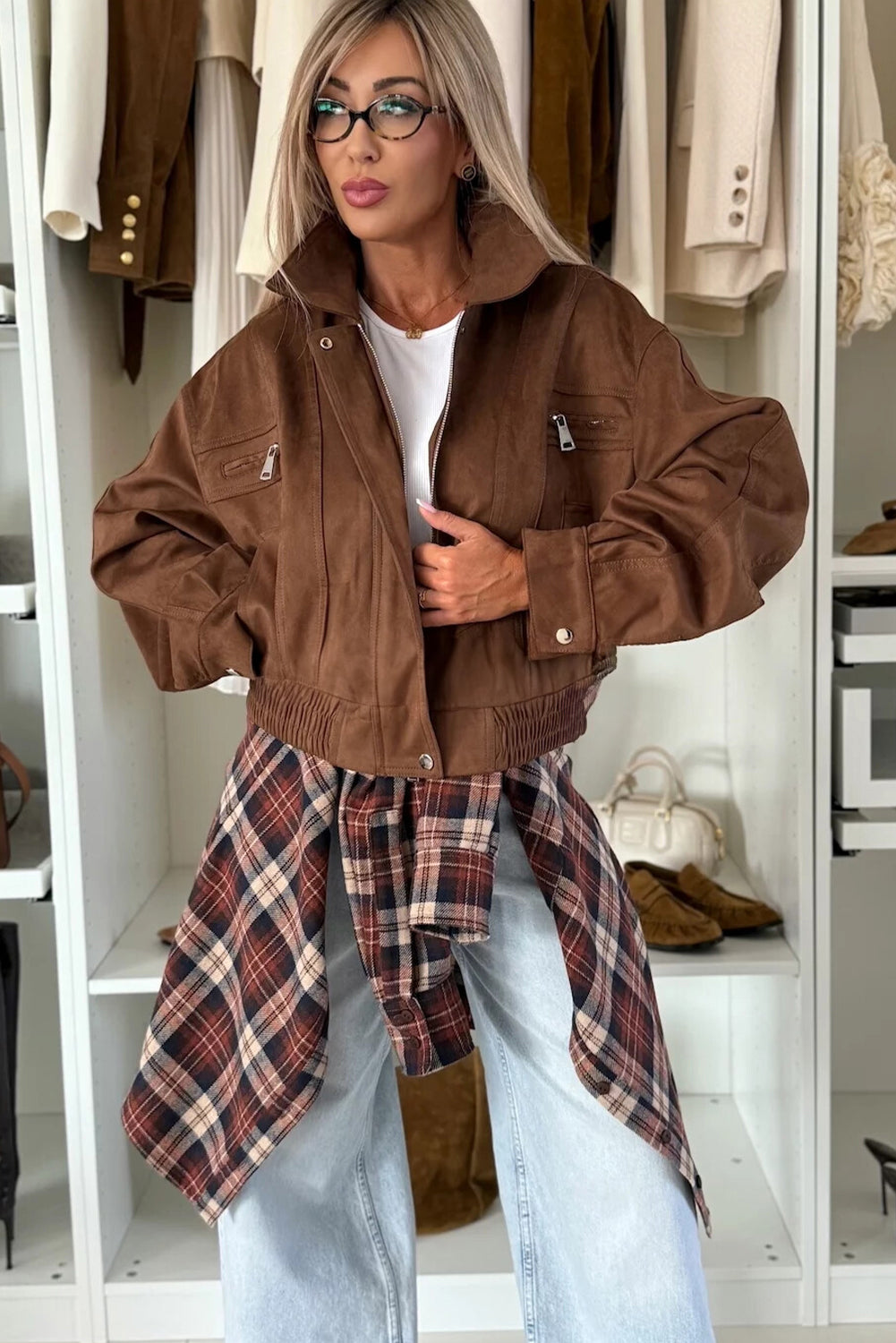 Mineral Red Flanel Plaid Single Chest Pocket Boyfriend Shacket