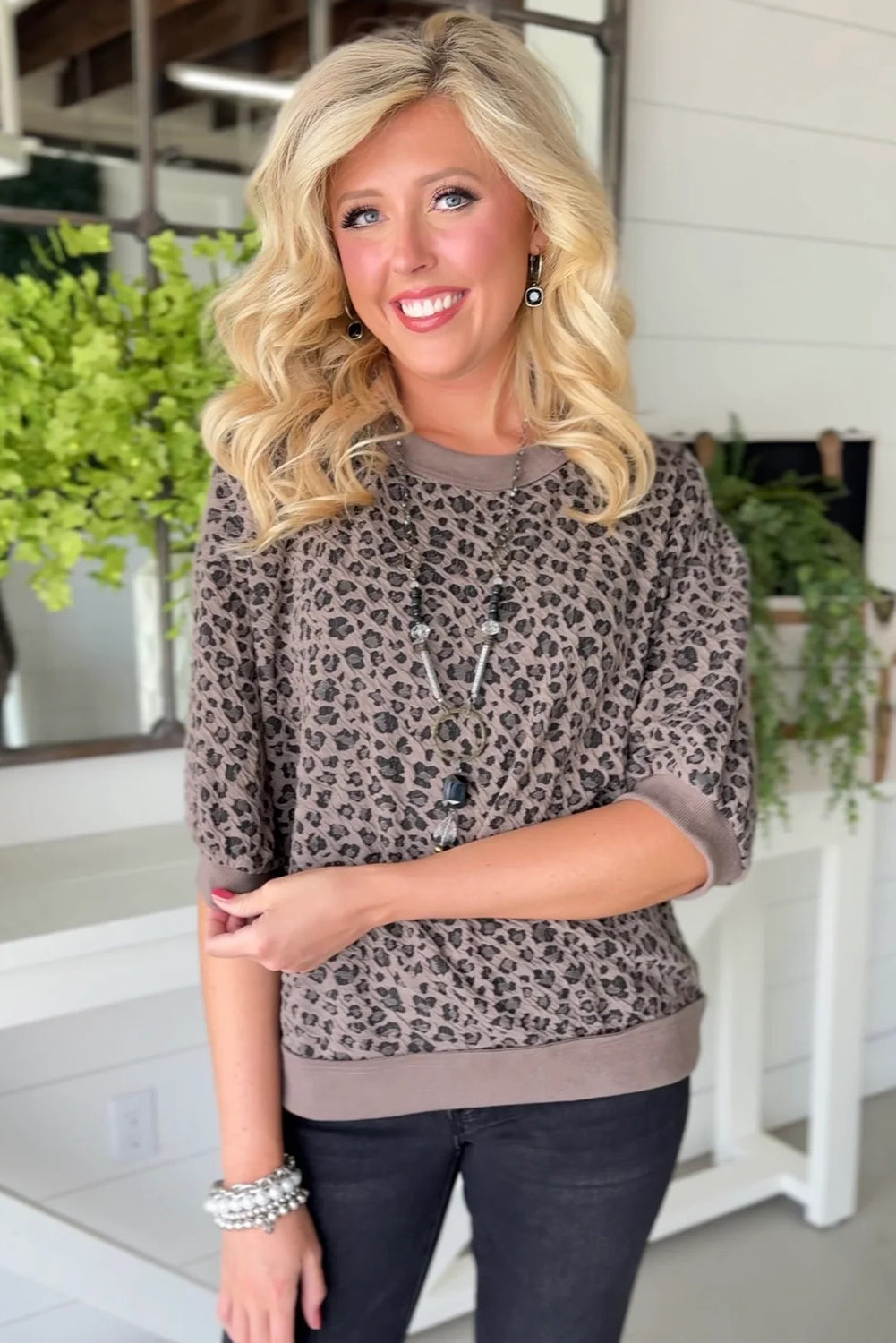 Goat Leopard Round Neck Drop Shoulder Half Sleeve Tee