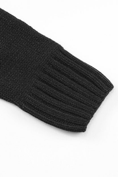 Elegant Black Textured V-Neck Cardigan with Front Pockets