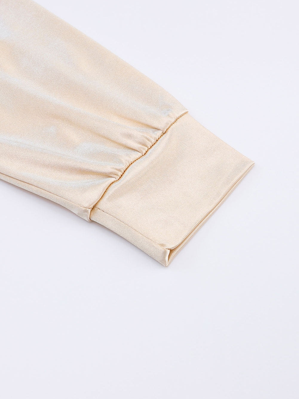 Glittery Apricot Satin Long Sleeve Top with Chest Pocket