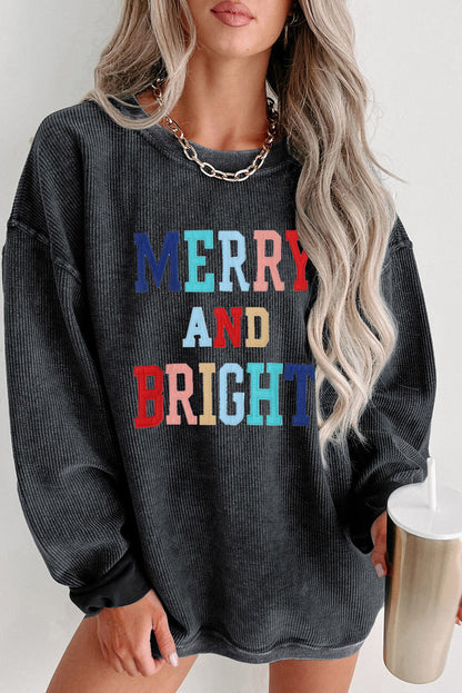 Festive Black Embroidered Corduroy Sweatshirt
