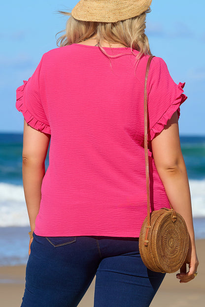 Vibrant Pink Ruffle Sleeve Plus Size Blouse