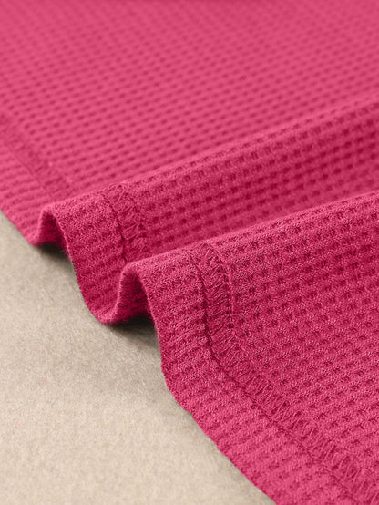 Strawberry Pink Plus Size Contrast Lace Sleeve Waffle Knit Top