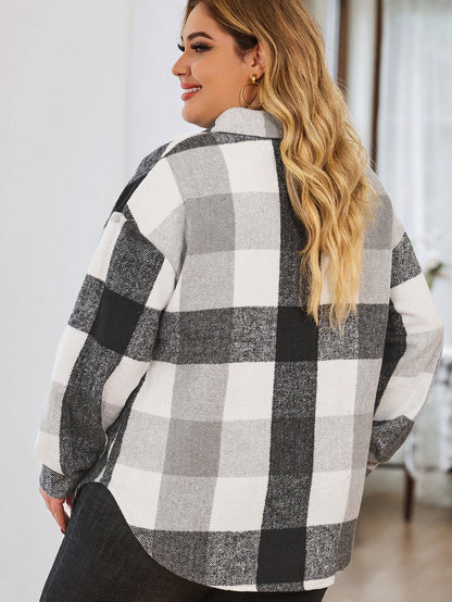 Gray Plus Size Checkered Button-Up Shacket
