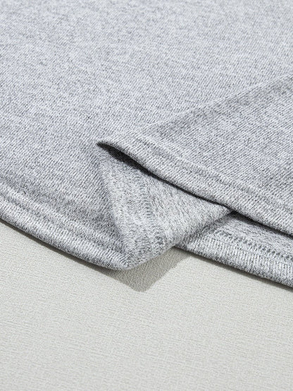 Elegant Gray Floral Lantern Sleeve V-Neck Blouse