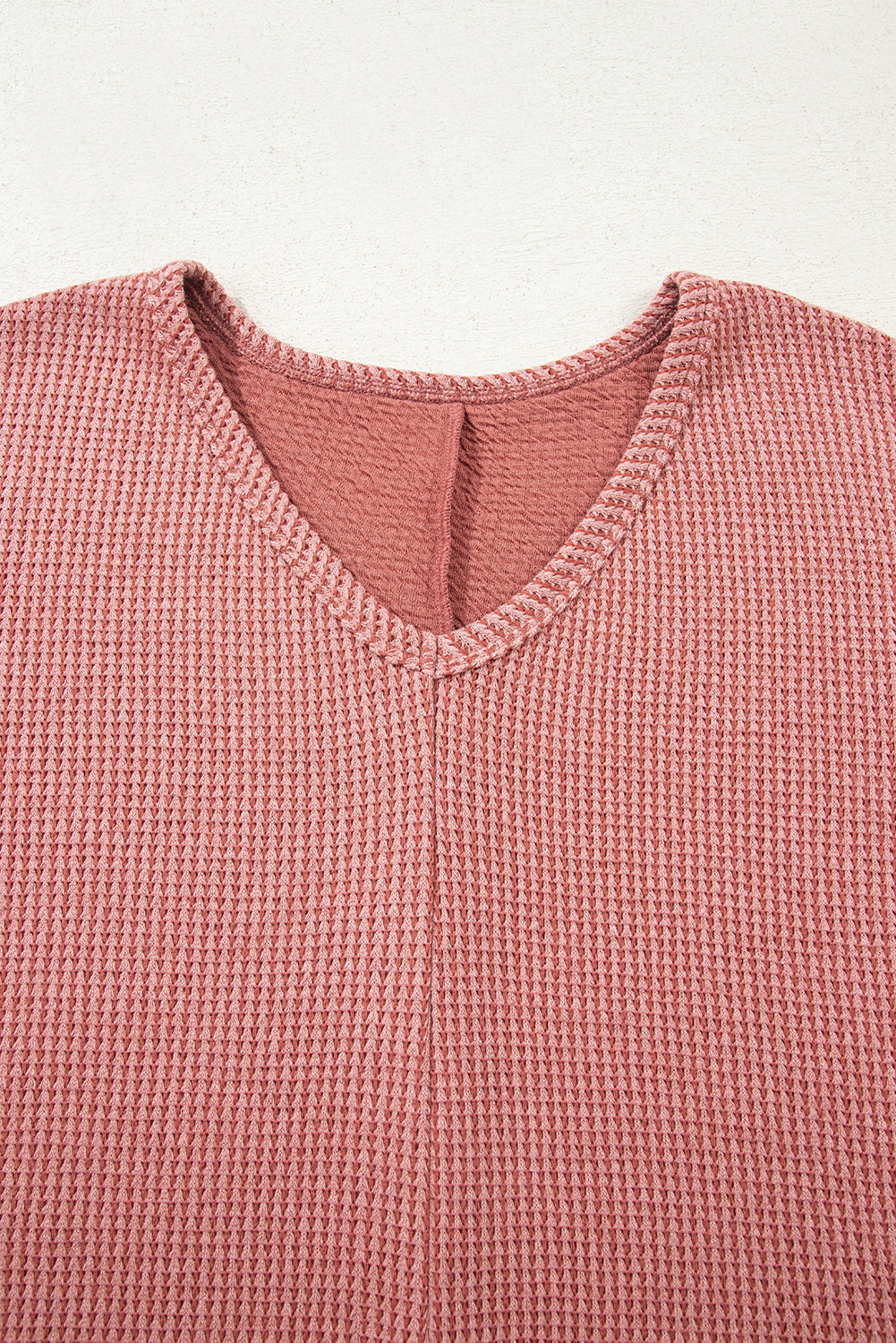 Mineral Red Textured Knit Loose V Neck Tunic Top with Slits