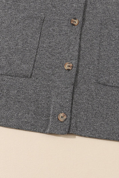 Gray Heather V-Neck Knit Cardigan with Front Pockets