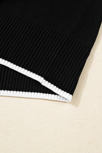 Black Contrast Trim Big Bow Accent Holiday Cropped Sweater