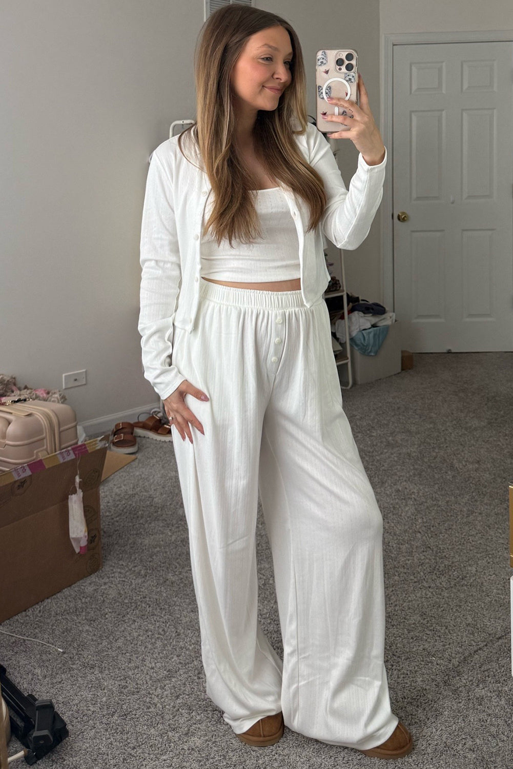 White 3-Piece Textured Knit Cozy Lounge Set