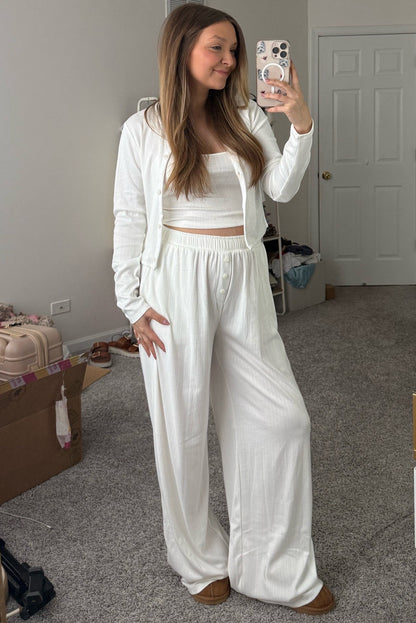 White 3-Piece Textured Knit Cozy Lounge Set