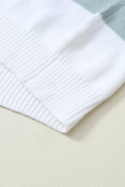 Green Striped Colorblock Open-Front Cardigan