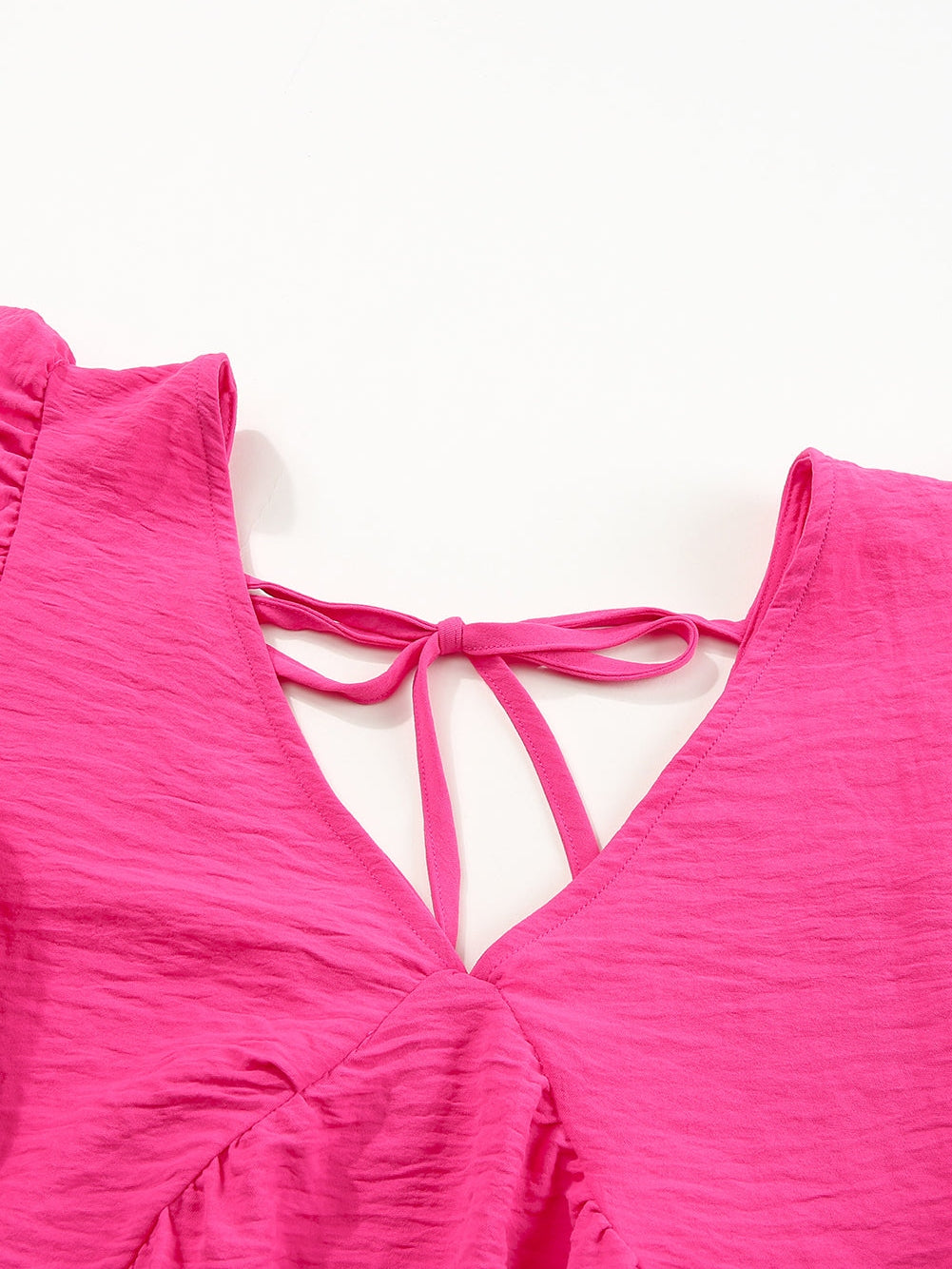 Pretty in Pink V-Neck Ruffle Tunic Top with Tie Back