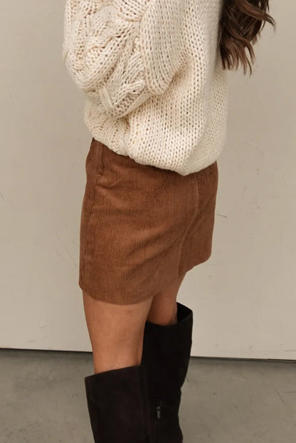 Cinnamon Button Front Loose Corduroy Mini Skirt